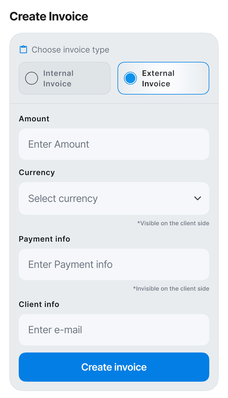 Invoice creation interface with demonstration data